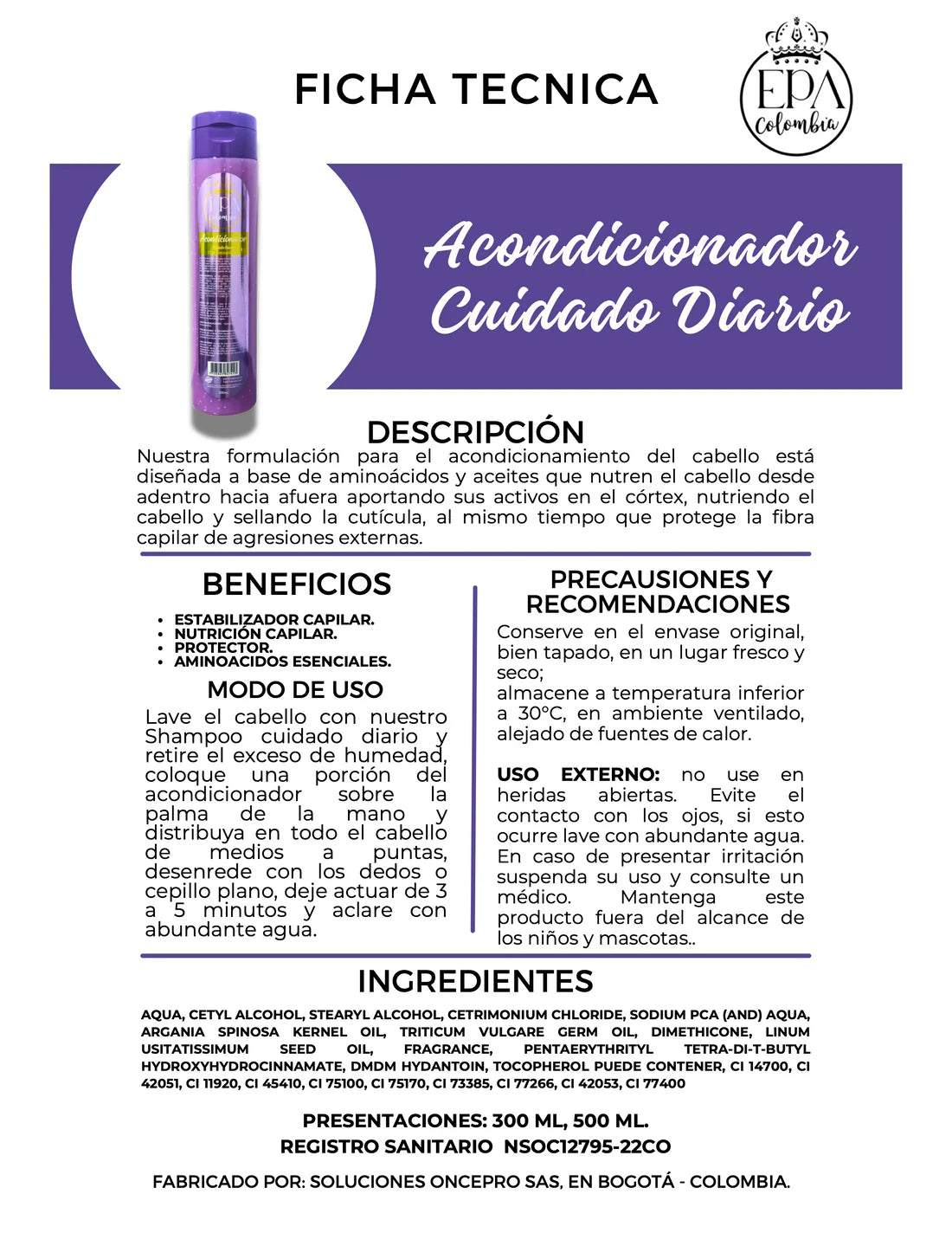 Acondicionador Kolors (Post Cuidado) - Cirugía Capilar (morado) 300ml