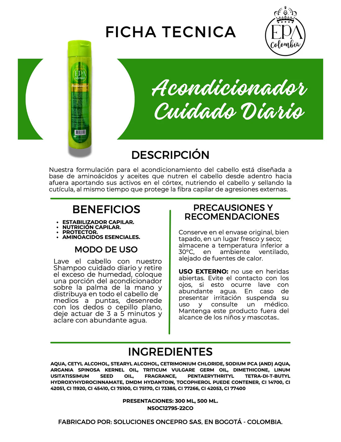 Acondicionador Kolors (Post Cuidado) - Keratina (verde) 300ml