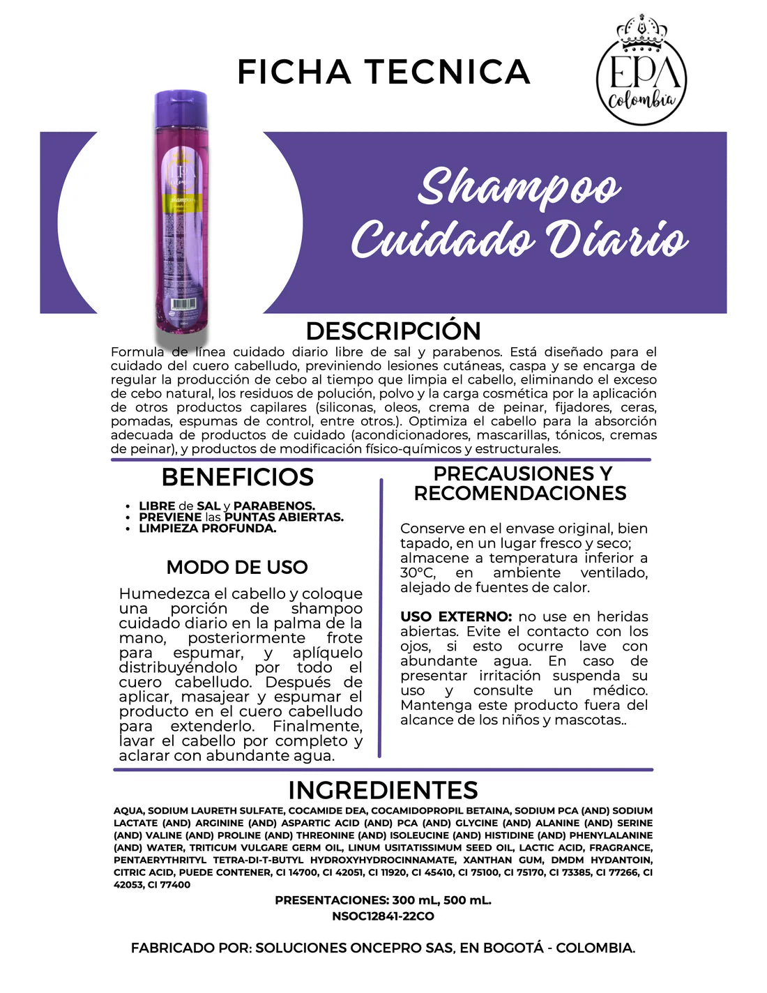 Shampoo Kolors (Post Cuidado) - Cirugía Capilar (morado) 300ml