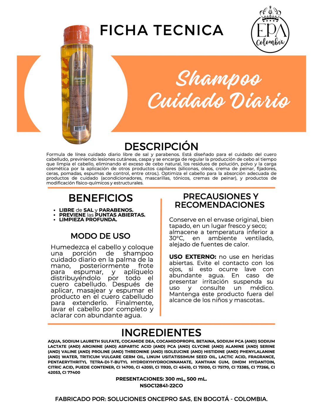 Shampoo Kolors (Post Cuidado) - Hidratante Btx (naranja) 300ml