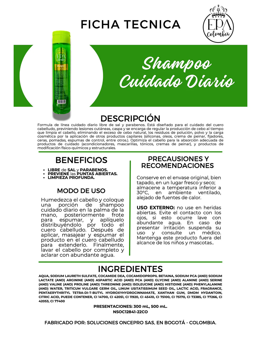 Shampoo Kolors (Post Cuidado) - Keratina (verde) 300ml